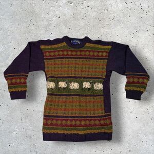 Vintage Acorn Pure Wool Sheep Sweater L Made in Great Britain Distressed Holes